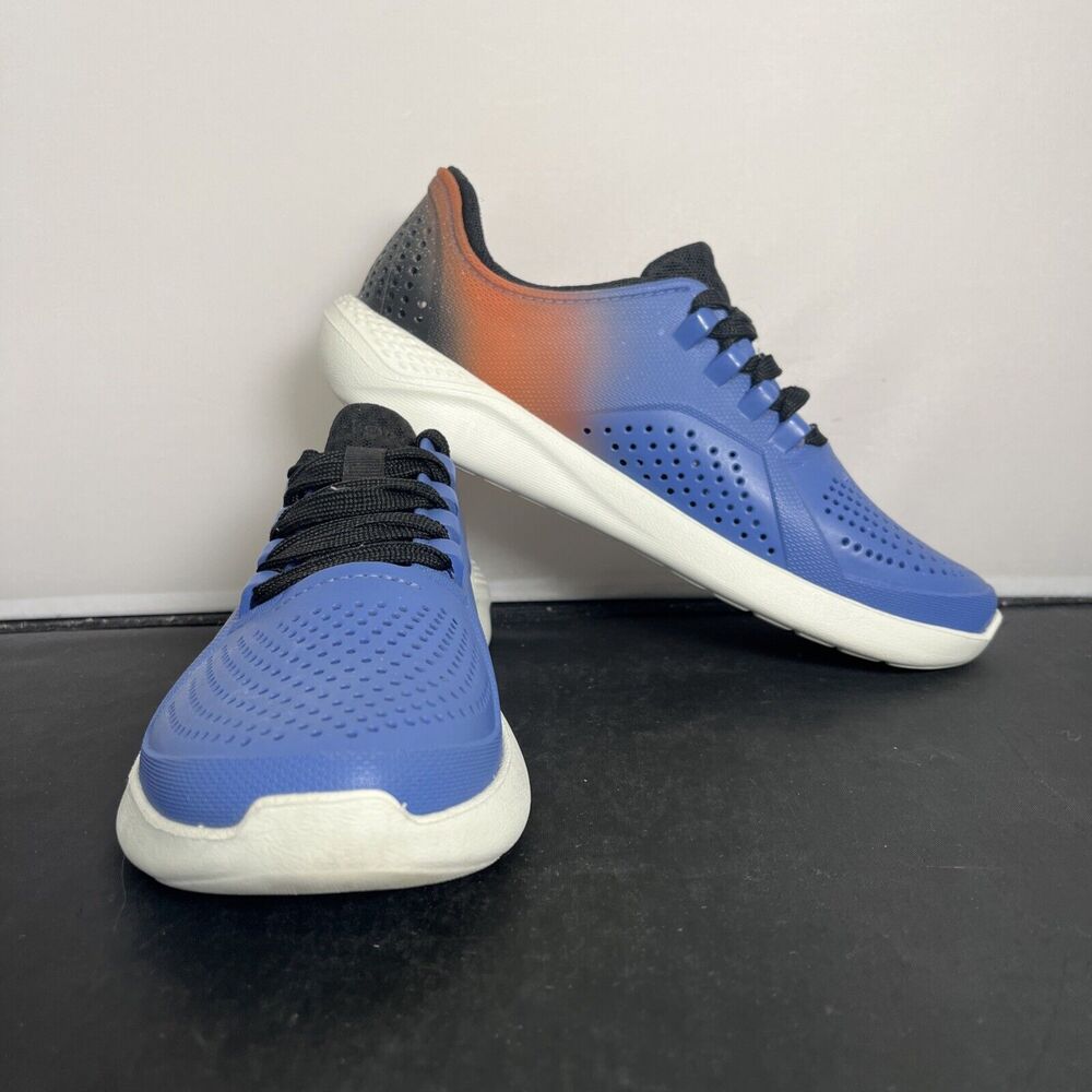 Crocs Literide 360 Pacer Shoes Women Sz 7 Blue Orange Blk Sneaker Lace Up 206583